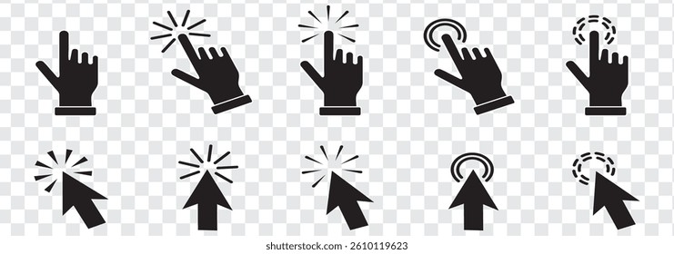 Computer mouse click cursor icon set. Hand and arrow pointer cursor stock vector. Eps 10.