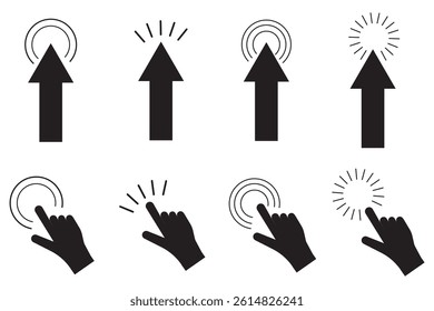Computer mouse click cursor icon set. Hand and arrow pointer cursor eps 10 