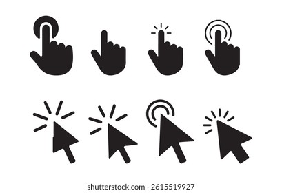 Computer mouse click cursor icon set. Hand and arrow pointer cursor. Vector illustration Eps 10
