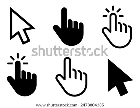 Computer mouse click cursor icon set. Hand and arrow pointer cursor - stock vector.