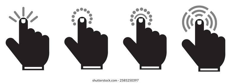 Computer mouse click cursor. Load symbol. Pointer cursor and loading icon. Cursors icons click set. Clicking cursor, pointing hand clicks icons.