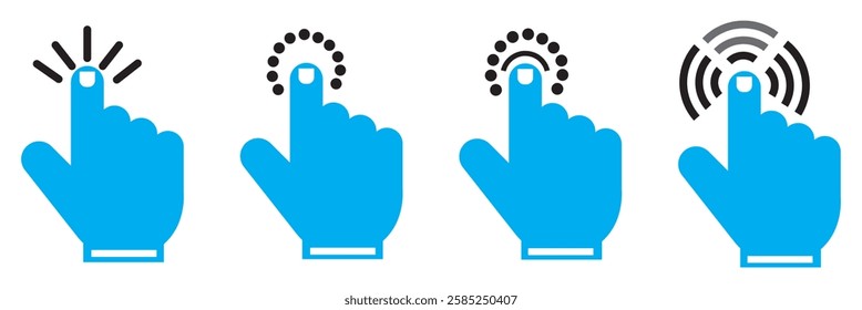 Computer mouse click cursor. Load symbol. Pointer cursor and loading icon. Cursors icons click set. Clicking cursor, pointing hand clicks icons.