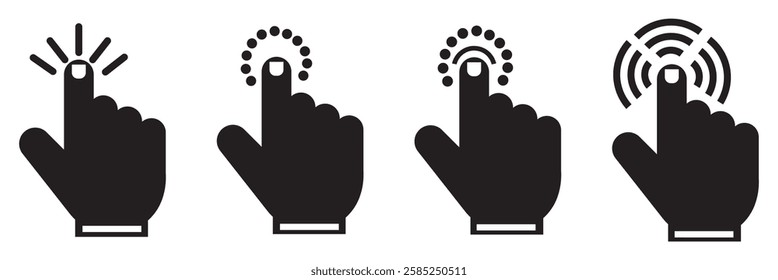 Computer mouse click cursor. Load symbol. Pointer cursor and loading icon. Cursors icons click set. Clicking cursor, pointing hand clicks icons.