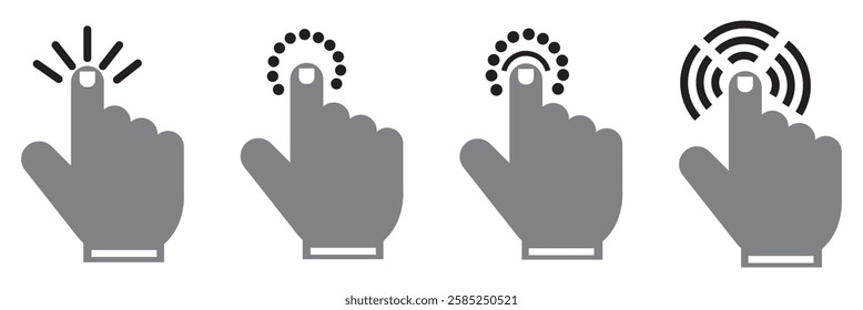 Computer mouse click cursor. Load symbol. Pointer cursor and loading icon. Cursors icons click set. Clicking cursor, pointing hand clicks icons.