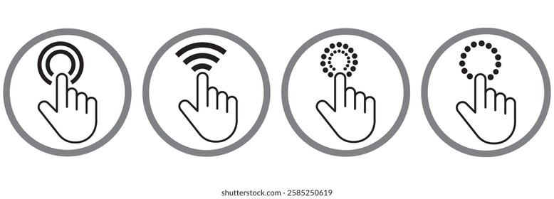 Computer mouse click cursor. Load symbol. Pointer cursor and loading icon. Cursors icons click set. Clicking cursor, pointing hand clicks icons.