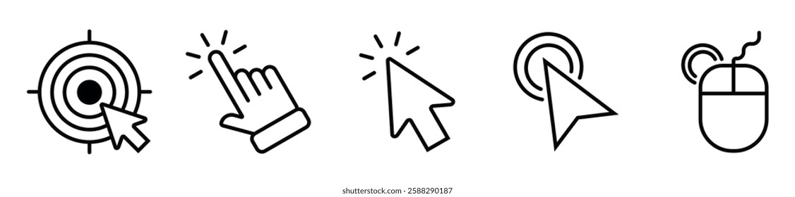 Computer mouse click cursor. Load symbol. Pointer cursor and loading icon. Cursors icons click set. Clicking cursor, pointing hand clicks icons.