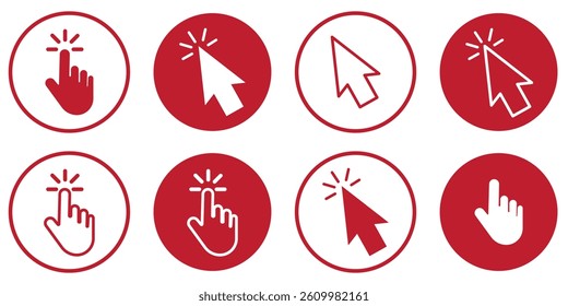Computer mouse click cursor. Load symbol. Pointer cursor and loading icon. Cursors icons click set. Clicking cursor, pointing hand clicks icons.