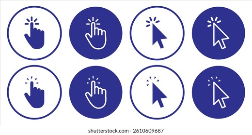 Computer mouse click cursor. Load symbol. Pointer cursor and loading icon. Cursors icons click set. Clicking cursor, pointing hand clicks icons. EPS 10