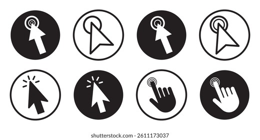 Computer mouse click cursor. Load symbol. Pointer cursor and loading icon. Cursors icons click set. Clicking cursor, pointing hand clicks icons