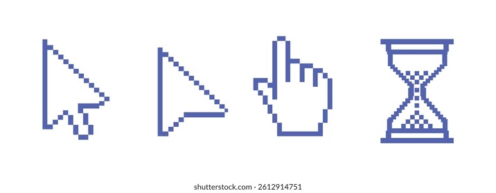 Computer mouse click cursor. Load symbol. Pointer cursor and loading icon. Cursors icons click set. Clicking cursor, pointing hand clicks icons.