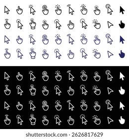 Computer mouse click cursor. Load symbol. Pointer cursor and loading icon. Cursors icons click set. Clicking, pointing hand clicks icons.