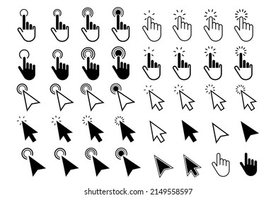 Computer mouse click icons set.Arrow mouse cursor icons.Loading.Hand pointer click icon.Clicking cursor.Set of cursor icons.