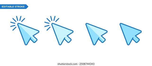 Computer mouse click pointer cursor arrow set Editable stroke pixel perfect. icon, click, arrow, finger, touch, point, mouse, cursor, tap, pointer, vector, screen, arrow, white, navigation, push, stic