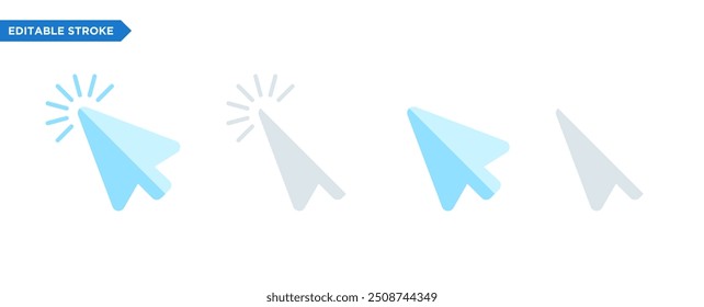 Computer mouse click pointer cursor arrow set Editable stroke pixel perfect. icon, click, arrow, finger, touch, point, mouse, cursor, tap, pointer, vector, screen, arrow, white, navigation, push, stic