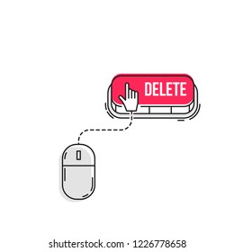 Computer mouse clicks the cursor on the delete button. Vector icon.