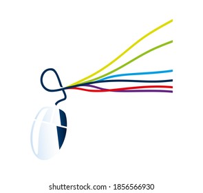 Computer mouse with colorful cables. Computer mouse with colorful wires