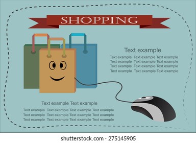 Computer mouse connected to a group of shopping bag
