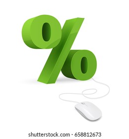 Computer mouse is connected to percent sign. Concept for shopping for best rates online. Vector illustration