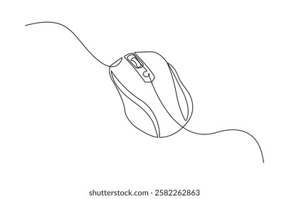 Computer mouse continuous one line drawing, Continuous single line drawing of computer mouse icon, Vector illustration.