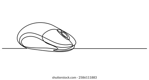 computer mouse continuous one line drawing, Drawn continuous one line computer mouse logo. Vector illustration, Continuous single line drawing of laptop or desktop mouse. Vector illustration, single.