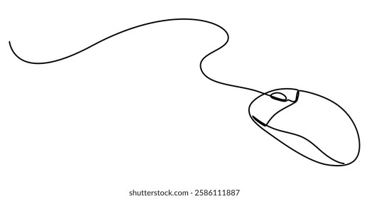 computer mouse continuous one line drawing, Drawn continuous one line computer mouse logo. Vector illustration, Continuous single line drawing of laptop or desktop mouse. Vector illustration, single.