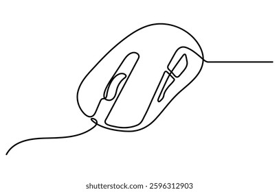 Computer mouse continuous one line drawing. Single line art illustration white background