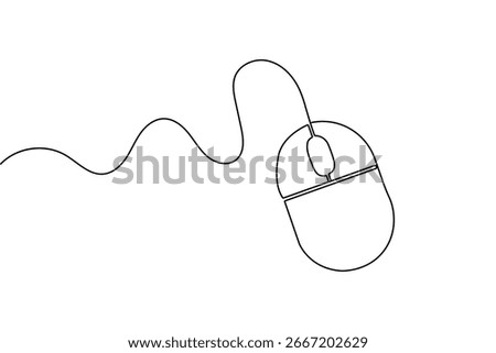 Computer mouse continuous one line drawing and minimalist style isolate outline vector illustration