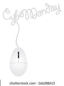 Computer Mouse with Cord Forming Cyber Monday Words Isolated on White Background Vector Illustration