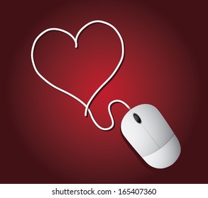 Computer mouse and cord forming a heart shape background. EPS 10 vector, grouped for easy editing. No open shapes or paths.