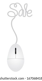 Computer Mouse with Cord Forming Sale Word For Online Promotion Isolated on White Background Vector Illustration