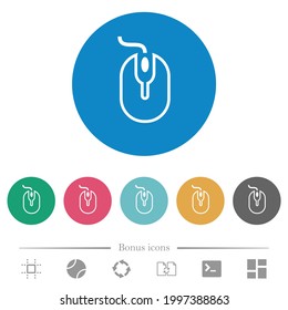 Computermaus mit Kabel umrandete, flache weiße Symbole auf runden Farbhintergründen. 6 Bonussymbole sind im Lieferumfang enthalten.