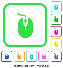 Computer mouse with cord vivid colored flat icons in curved borders on white background