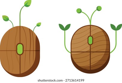 A computer mouse crafted from natural wood texture, featuring tiny details and ergonomic design, isolated on white background, perfect for tech, eco, and design concept visuals.