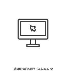 Computer mouse cursor click line icon. linear style sign for mobile concept and web design. PC monitor with mouse arrow outline vector icon. Symbol, logo illustration. Pixel perfect vector graphics