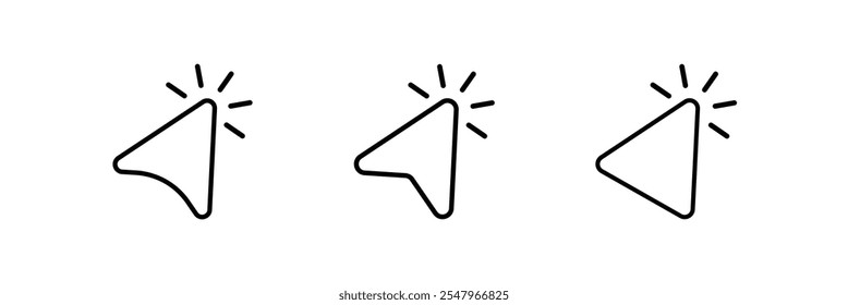 computer mouse cursor click slanted black arrow pointer. cursor icon set.