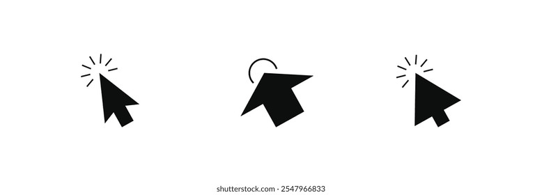 computer mouse cursor click slanted black arrow pointer. cursor icon set.