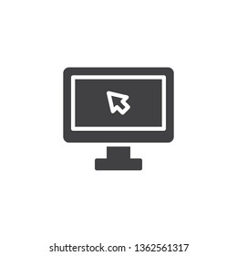 Computer mouse cursor click vector icon. filled flat sign for mobile concept and web design. PC monitor with mouse arrow glyph icon. Symbol, logo illustration. Pixel perfect vector graphics