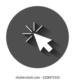 Computer mouse cursor icon in flat style. Arrow cursor vector illustration with long shadow. Mouse aim business concept.