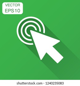 Computer mouse cursor icon in flat style. Arrow cursor vector illustration with long shadow. Mouse aim business concept.