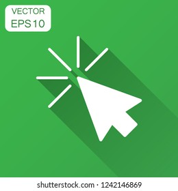 Computer mouse cursor icon in flat style. Arrow cursor vector illustration with long shadow. Mouse aim business concept.