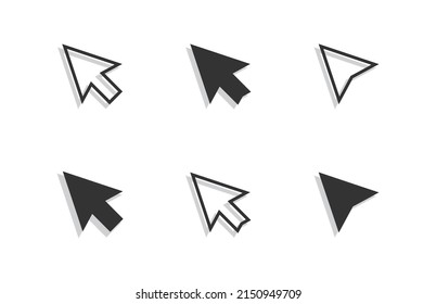 Computer mouse cursor icon set. Arrow with shadow. Flat vector illustration.