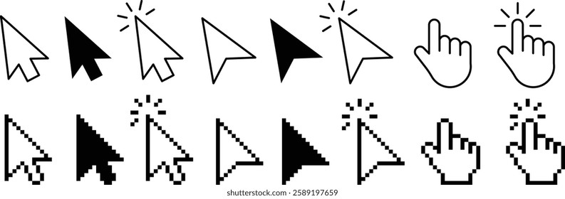 Computer mouse, cursor icon set, vector arrow collection
