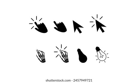 Computer Mouse Cursor set, , black isolate silhouette