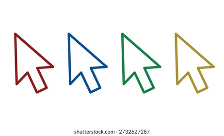 Computer mouse cursors click slanted outline red blue red yellow arrow pointers