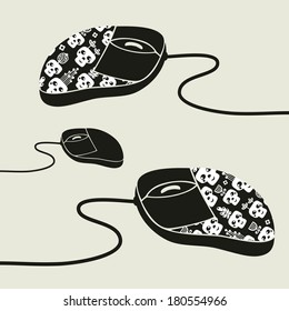 Computer mouse decorated with design print. Vector illustration of fashionable device for PC or notebook.
