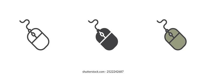 Computer mouse different style icon set. Line, glyph and filled outline colorful version, outline and filled vector sign. Symbol, logo illustration. Vector graphics