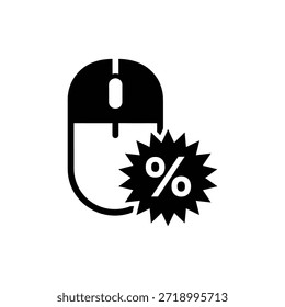 Ratón de la computadora con el símbolo del descuento Icono blanco y negro de la venta en línea