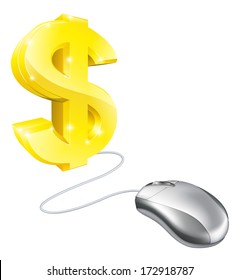 Computer mouse dollar concept of computer mouse connected to a gold dollar sign