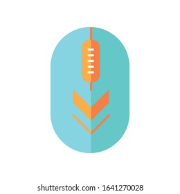 Computer mouse with down arrows flat design cartoon RGB color icon. Scrolldown gesture indicator. PC element with three arrowheads. Website pointer. Web cursor. Vector silhouette illustration