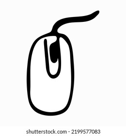 A Computer Mouse Drawn By Hand. Isolated Vector Hand Drawing, Icon. Doodle Illustration